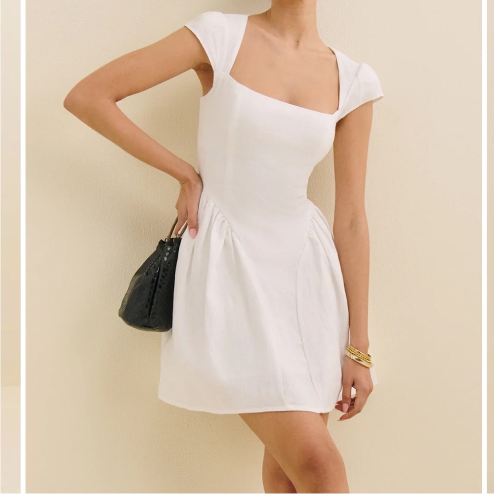 Reformation White Mini Dress with Cap Sleeves